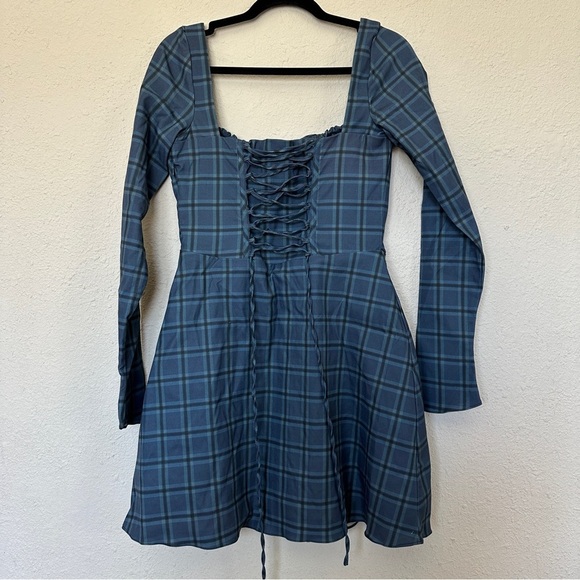 HOUSE OF CB 'Malika' Blue Tartan Corset Mini Dress NWOT size L - Picture 6 of 11